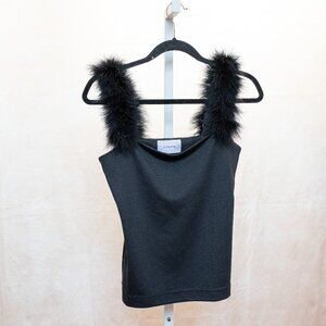 Black Sleeper Fur Trimmed Tank